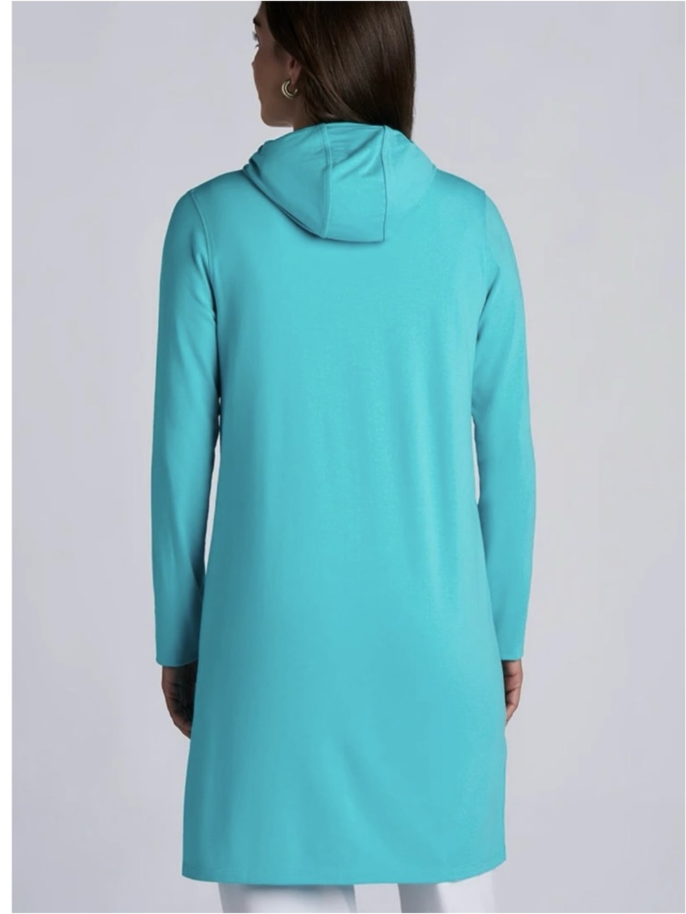 Coolibar Cabana Long Zip Front Hoodie Teal UPF 50+ Sun Protection Top Swim Cover - Picture 2 of 16